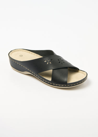 Mules boucles croisées largeur confort talon compensé enrobé Noir