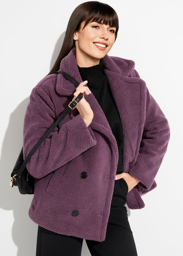 Caban court chaud effet peluche Violet