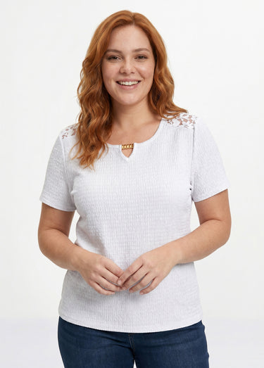 T-shirt court dentelle Blanc