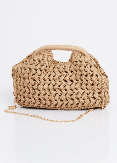 Sac à main fermoir cadre, paille tressée Taupe