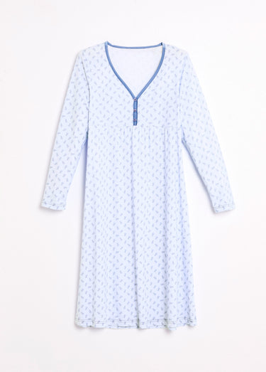 Chemise de nuit longue manches 3/4 coton imprimé Bleu