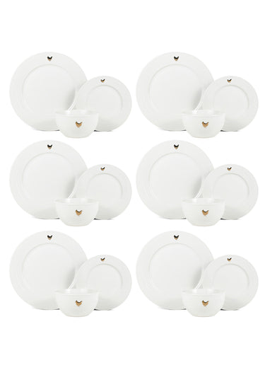 Service de table porcelaine 18 pièces doré Blanc