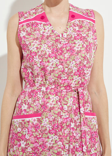 Tablier zippé sans manches fleuri Rose