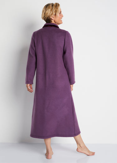 Peignoir robe de chambre long molleton Courtelle® Prune