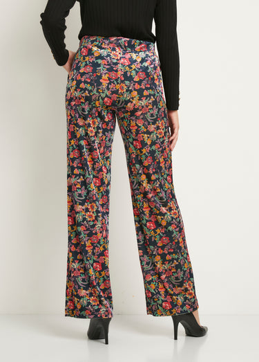Pantalon taille élastiquée velours ras Marine/Rose