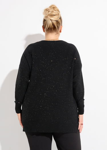 Pull maille fine jauge avec mini sequins Noir