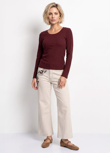 Jean wide avec broderies, spécial PETITE Ecru