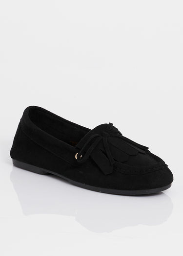 Mocassins semelle plate, dessus franges Noir