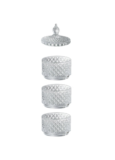 Set de 3 pots verre facetté + couvercle Blanc
