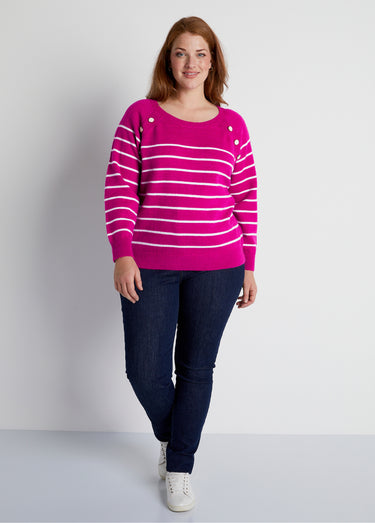 Pull marinière manches longues rayé Cassis/Ecru