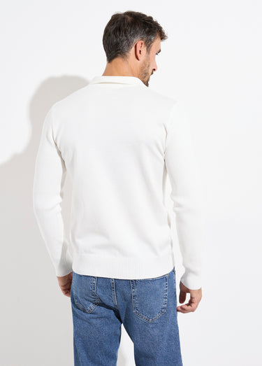 Pull ajusté col polo, manches longues Blanc