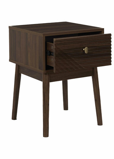 Table de chevet en bois foncé rainuré Marron