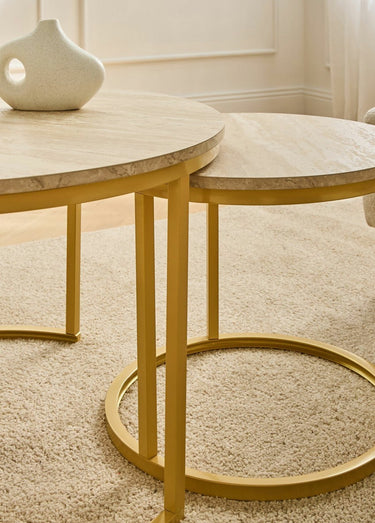 LENNY Tables basses effet travertin Bois Clair