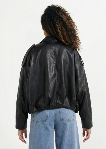 Blouson simili oversize taille resserrée Noir