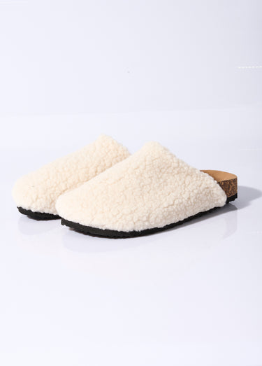 Mules en fourrure façon laine bouclée Beige