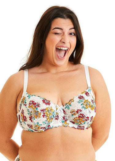Soutien-gorge armatures, imprimé fantaisie Bleu / Rouge