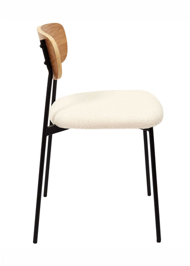 Set 4 Chaises bouclette, dossier bois Blanc/Marron