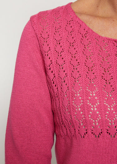 Pull manches 3/4 ajouré Fuchsia