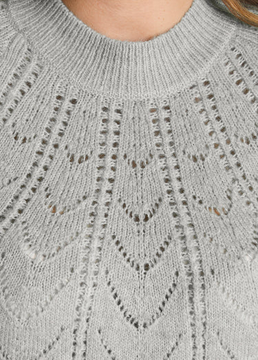 Pull maille chinée ajourée col rond Gris Chine