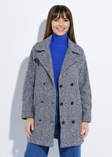 Caban long uni façon laine bouclée Gris Chine