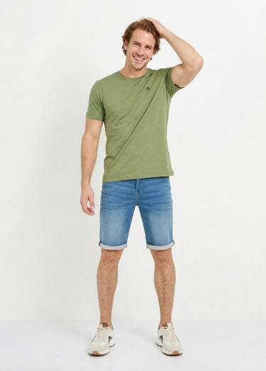 T-shirt col rond brodé manches courtes Kaki