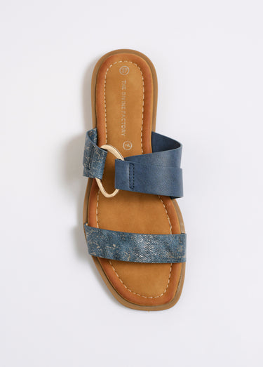 Mule plates brides détails métallisés Bleu