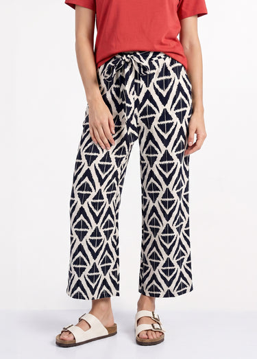 Pantalon large imprimé ethnique losanges Marine/Ecru
