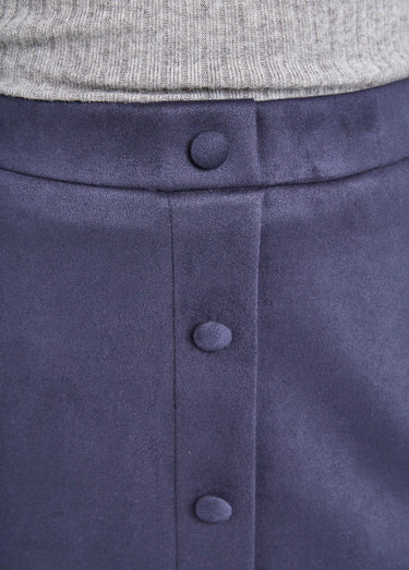 Jupe droite courte tissu suédé effet boutonné Marine