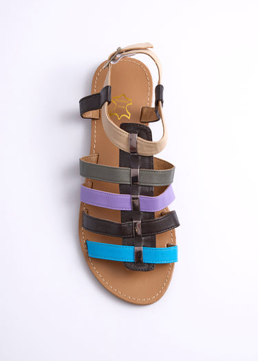 Sandales spartiates brides multicolores Marron