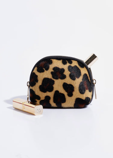 Porte-monnaie demi-lune en cuir, léopard Camel