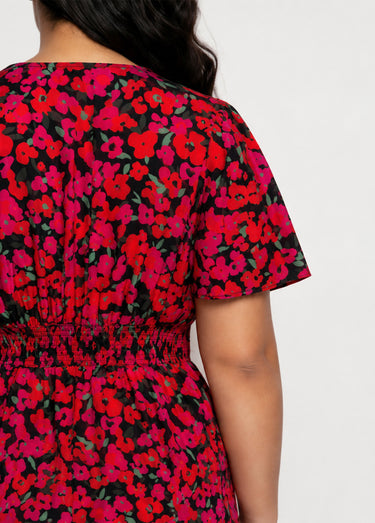 Robe courte imprimé fleuri encolure V Imprime Fuchsia