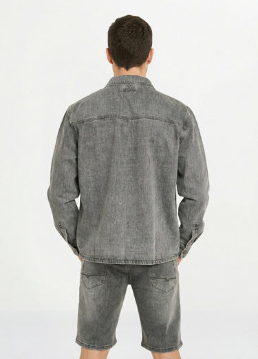 Veste en toile denim épaisse, délavée Gris