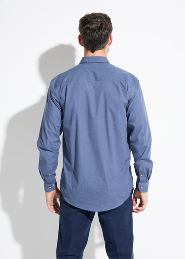 Chemise micro carreaux manches longues Bleu