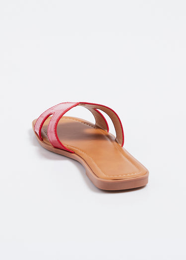 Mules plates vernies, imitation croco Vernis Rouge