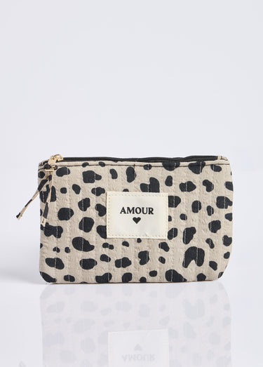 Porte monnaie à message, motif animalier Beige/Noir