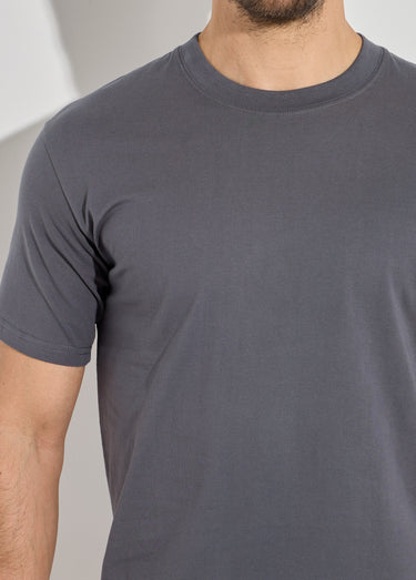 T-shirt pur coton avec col rond, Essentiel Gris Fonce