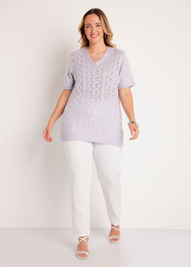 Pull-tunique long col V Argent