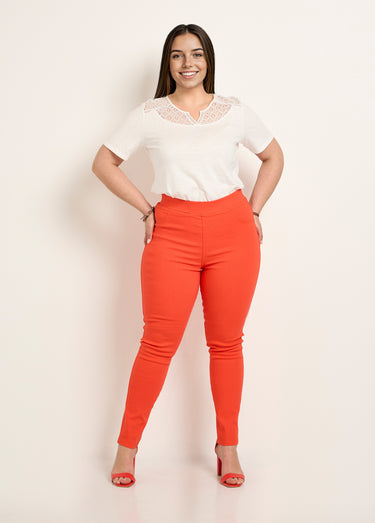 Pantalon extensible taille élastiquée Orange