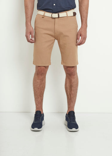 Bermuda petits motifs à revers + ceinture Beige