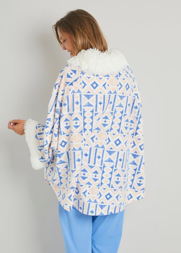 Poncho polaire chaud imprimé col boule Imprime/Bleu
