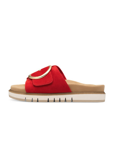 Mules bride cuir velours avec boucle métal Rouge