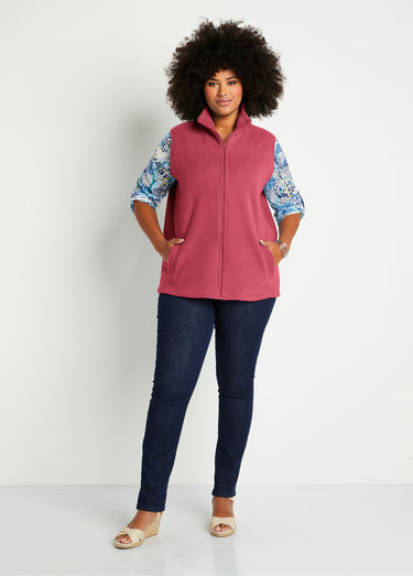 Blouson zippé sans manches polaire Framboise