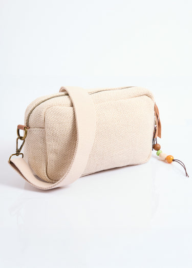 Sac rectangle en jute + détails cuir Beige