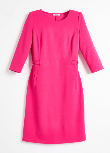 Robe droite manches 3/4 maille souple Fuchsia