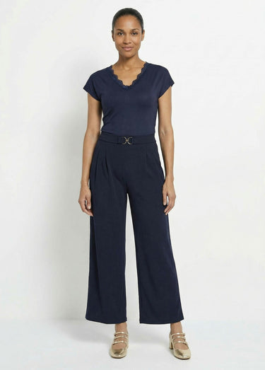 Pantalon large maille détail chic métal Marine