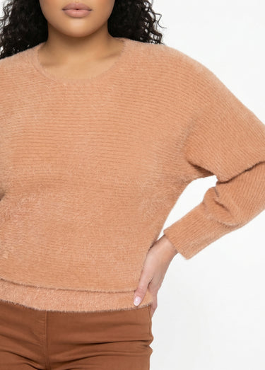 Pull côtelé col rond sans emmanchures boîte Camel