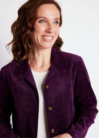 Veste surchemise velours milleraies col tailleur Prune