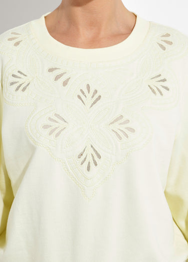 Sweat molleton pur coton brodé ajouré Jaune