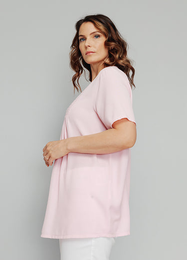 Tunique longue bohème en crépon Rose