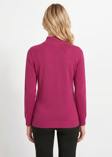 Pull fin col montant jersey uni avec laine mérinos Cassis